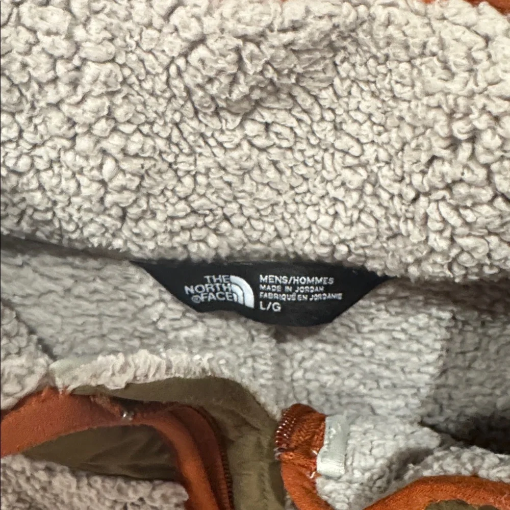 The North Face Cream Sherpa Fleece Vest with Olive Trim and Orange Zipper - Picture 2 of 4